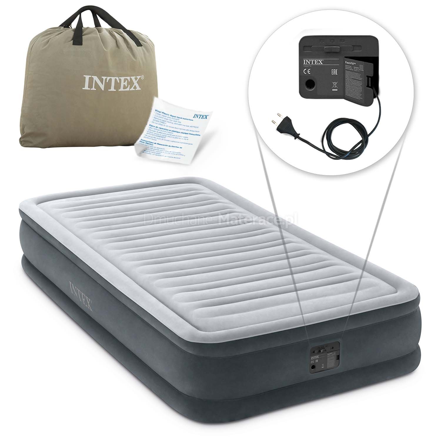 Materac dmuchany 191x99x33 cm z wbudowaną pompką elektryczną INTEX 67766