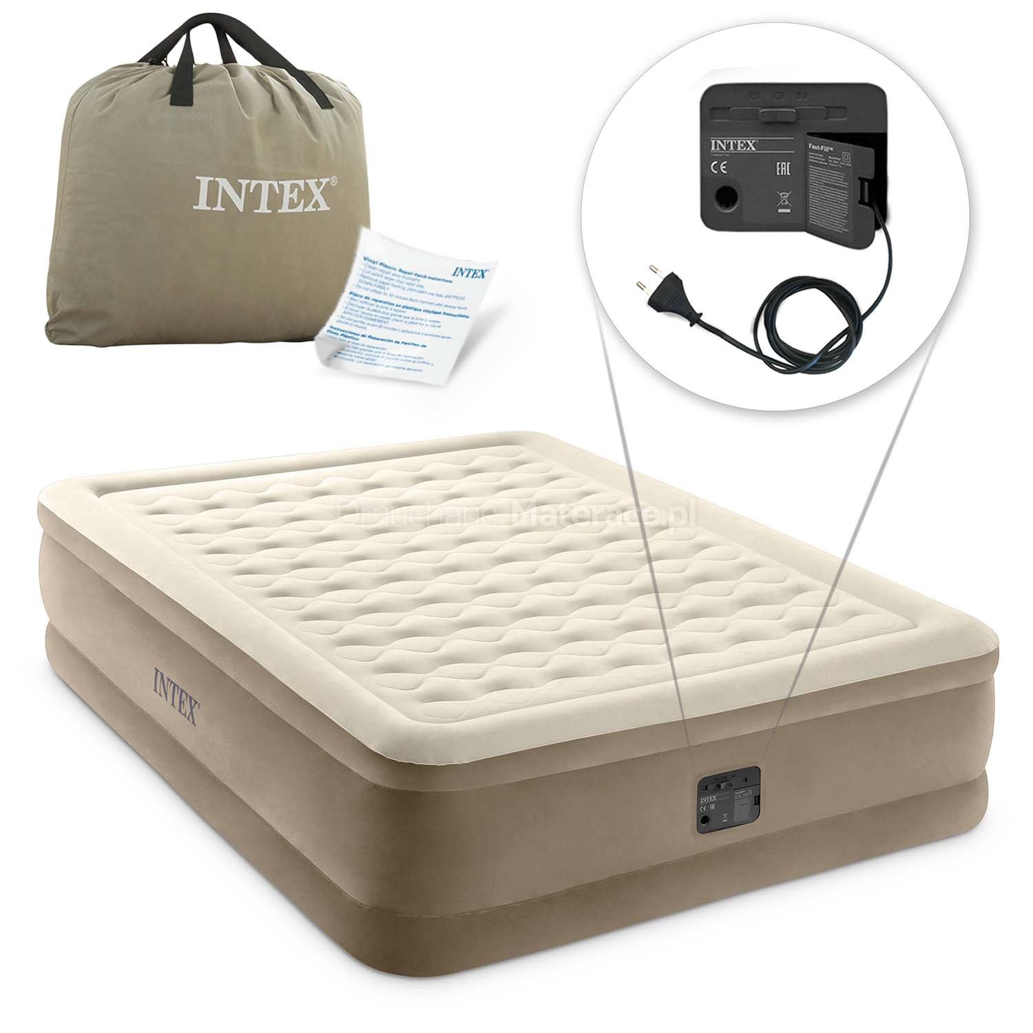 Materac welurowy Queen z pompką 203 x 152 x 46 cm Intex 64428